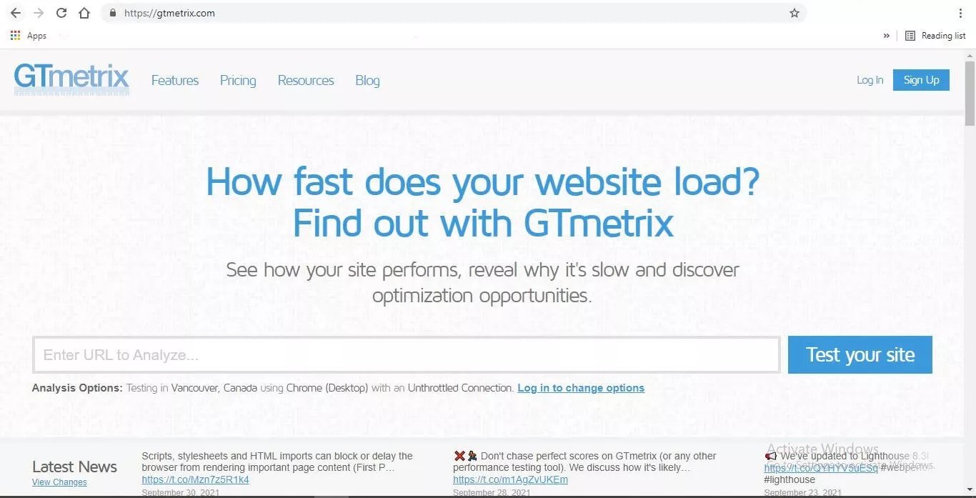وب‌سایت gtmetrix